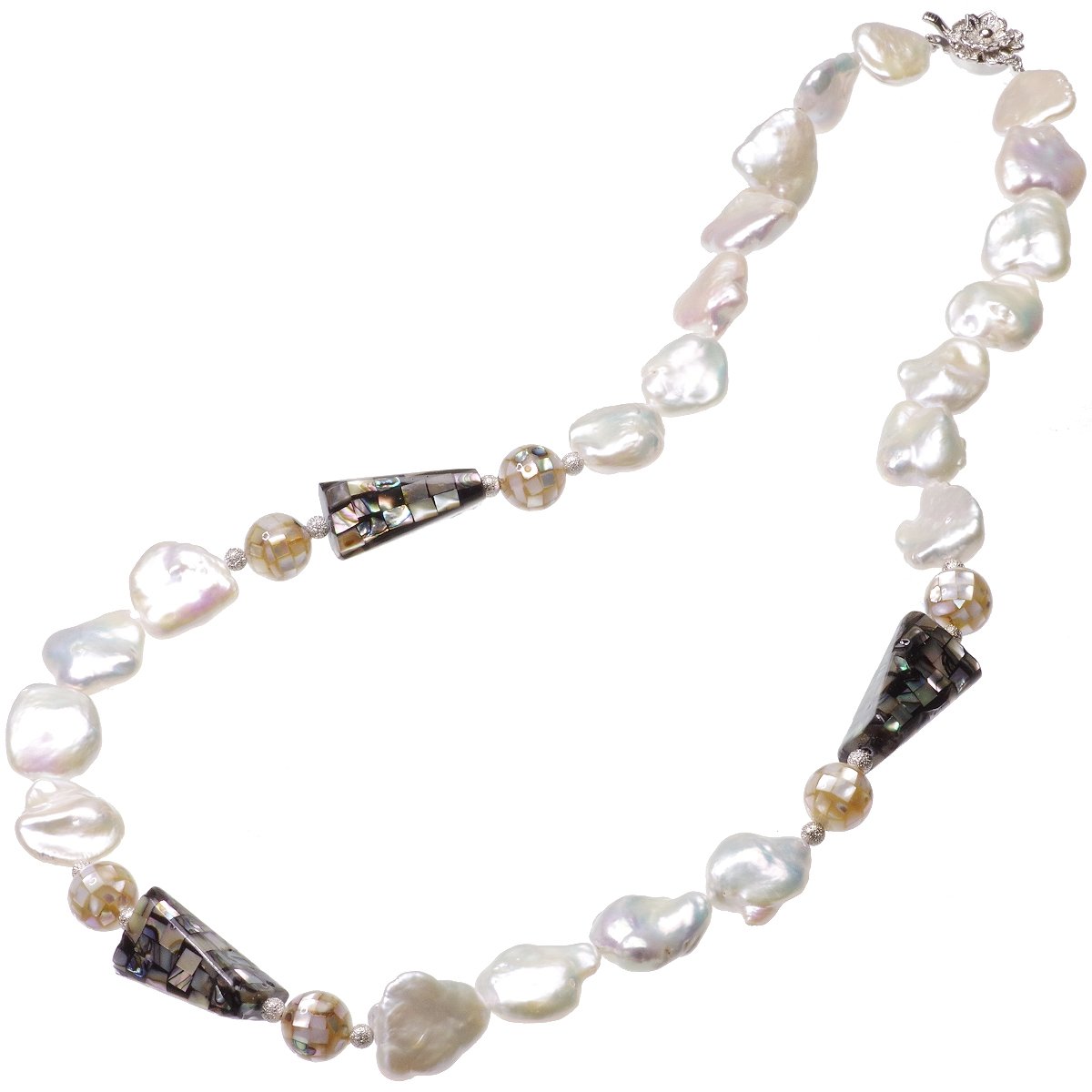 高級 淡水真珠 黒蝶シェル バロック ネックレス 約15.0-18.0mm SV 結婚式 冠婚葬祭 葬儀 プレゼント カジュアル 普段使い 大粒 大ぶりの写真