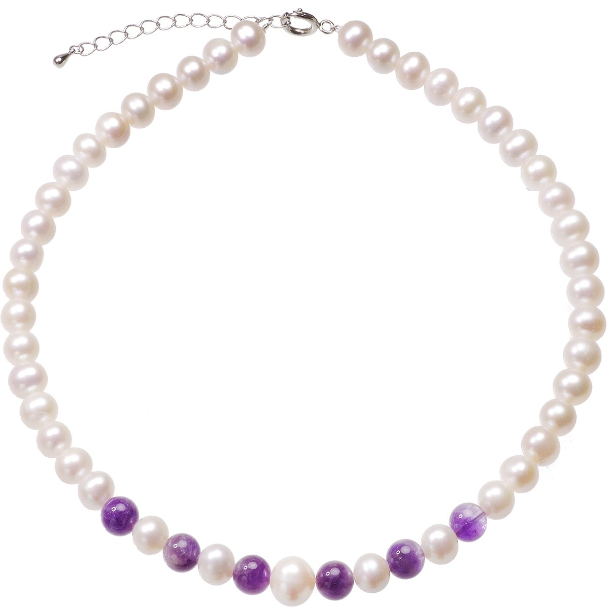 高級 淡水真珠 アメシスト オリジナル デザインネックレス 約8.0-10.0mm シンチュウ 結婚式 冠婚葬祭 葬儀 プレゼント カジュアル 普段使いの写真