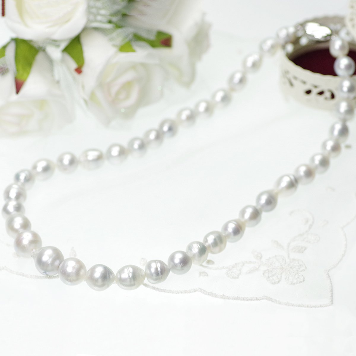 南洋 白蝶真珠 バロック ナチュラルグレー パール ネックレス 約8.0-13.0mm 約45cm シルバー SV 結婚式 冠婚葬祭 葬儀 フォーマル パーティー カジュアル 普段使い 大粒 大ぶりの写真