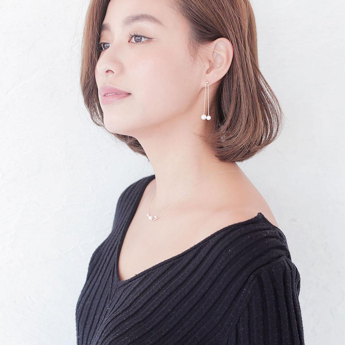 アコヤ真珠 ダイヤ パール ラインネックレス 約5.0-5.5mm 3.0-3.5mm あこや真珠 ダイヤ 0.05ct K10YG 結婚式 冠婚葬祭 成人式 卒業 入園 入学式 母の日 プレゼント 本真珠 カジュアル 6月誕生石 母の日 ギフト 普段使い パーティーの写真