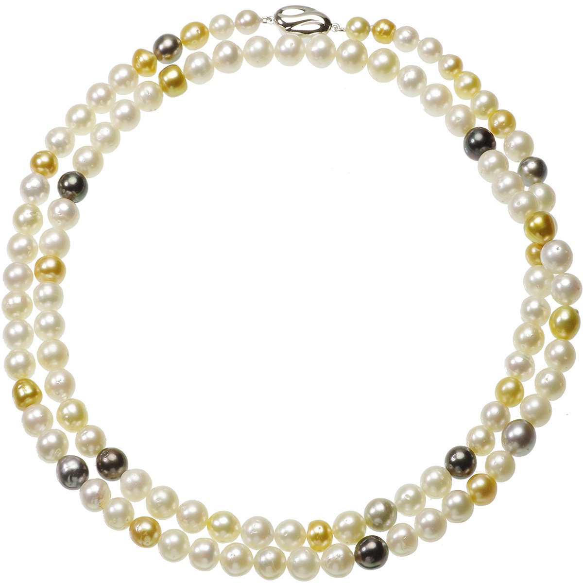 南洋 白蝶 黒蝶真珠 バロック マルチカラー セミロングネックレス 約6.5-9.5mm 約85cm シルバー SV 結婚式 冠婚葬祭 葬儀 フォーマル パーティー カジュアル 普段使い 大粒 大ぶりの写真