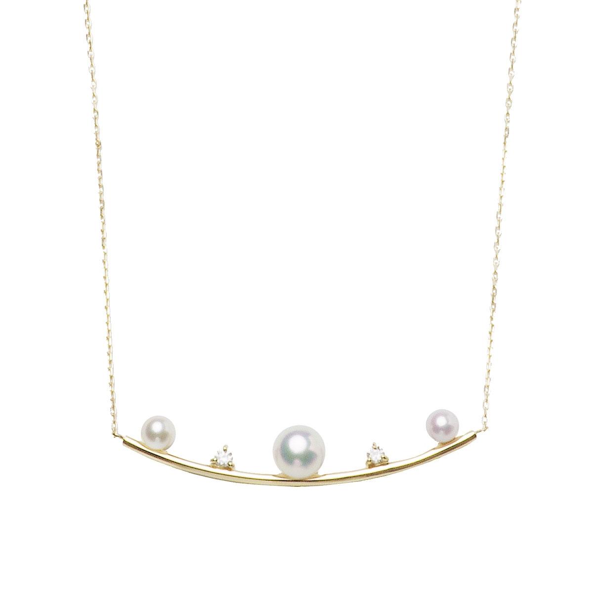 アコヤ真珠 ダイヤ パール ラインネックレス 約5.0-5.5mm 3.0-3.5mm あこや真珠 ダイヤ 0.05ct K10YG 結婚式 冠婚葬祭 成人式 卒業 入園 入学式 母の日 プレゼント 本真珠 カジュアル 6月誕生石 母の日 ギフト 普段使い パーティーの写真