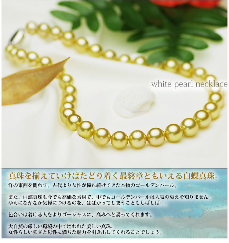 南洋白蝶ゴールデン真珠フォーマルネックレス 約10.0-12.2mmの写真