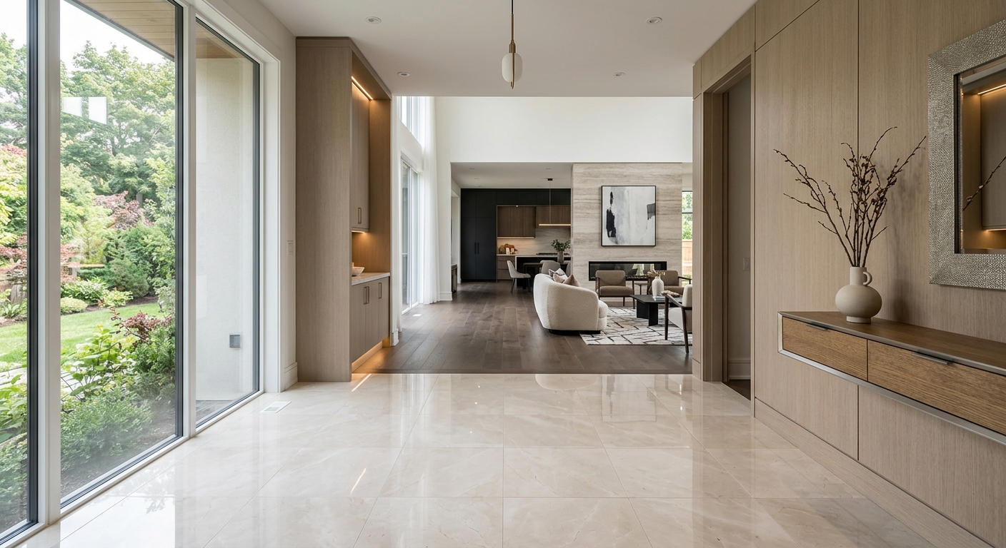 Vacant entry hall transition space visualized for buyer flow