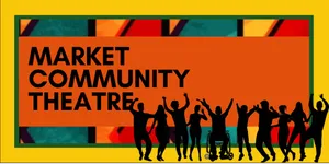 "Market Community Theatre banner with silhouettes of people celebrating, including a person using a wheelchair, suggesting an inclusive and vibrant community theatre group."
