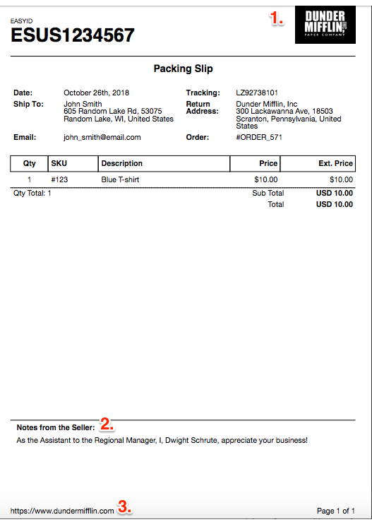 ES Packing Slip Example