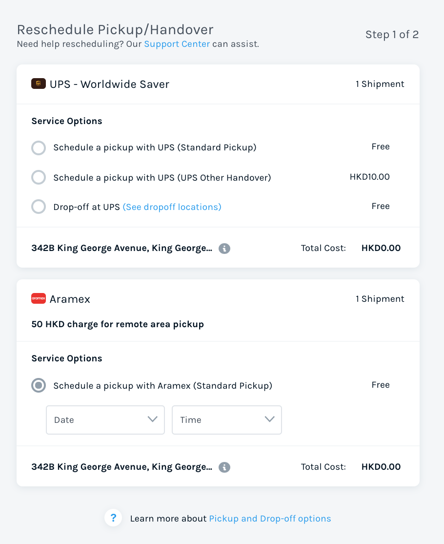 Easyship Reschedule Pickup2