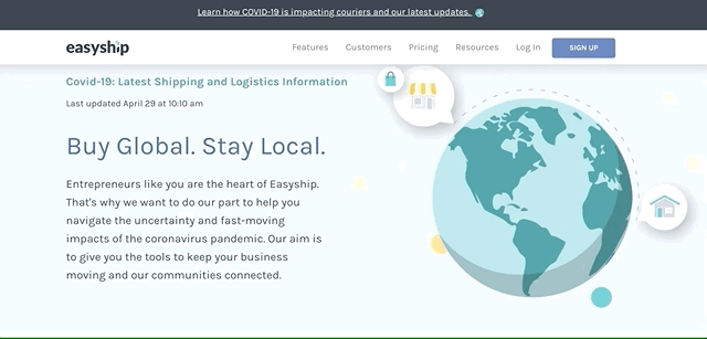 Easyship COVID-19 resource page
