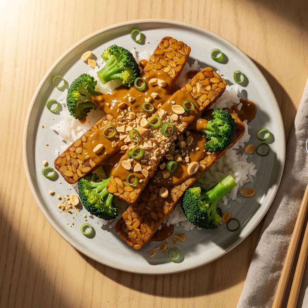 Crispy Peanut Tempeh Stir-Fry with Broccoli