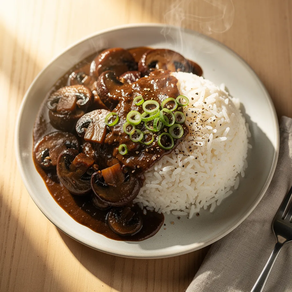 Filipino Adobo Mushrooms over Rice