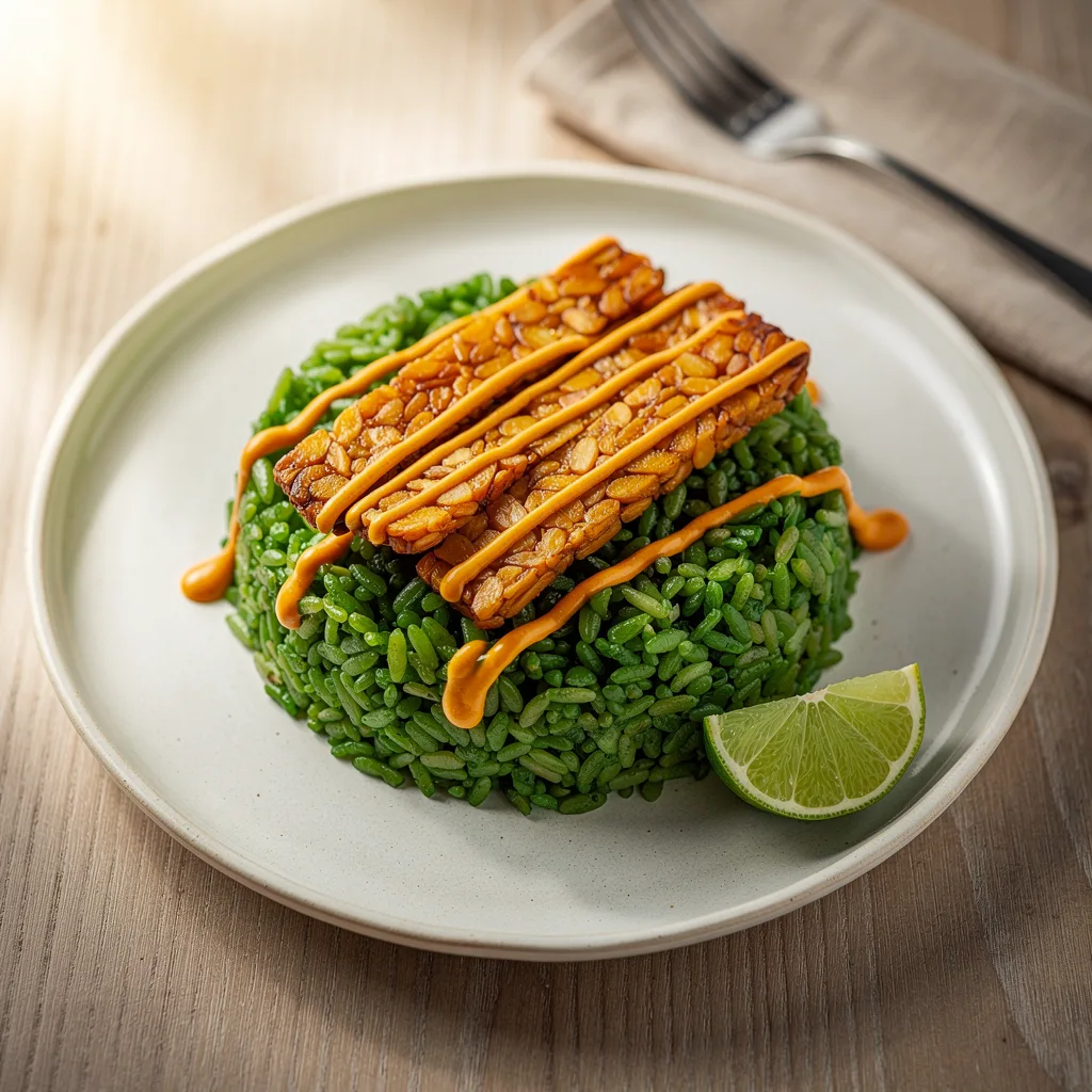 Peruvian Green Rice with Crispy Tempeh