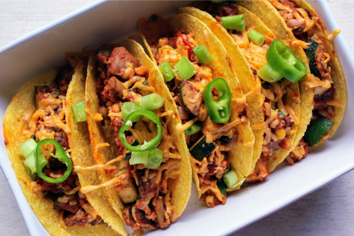 spicy mixed bean tacos