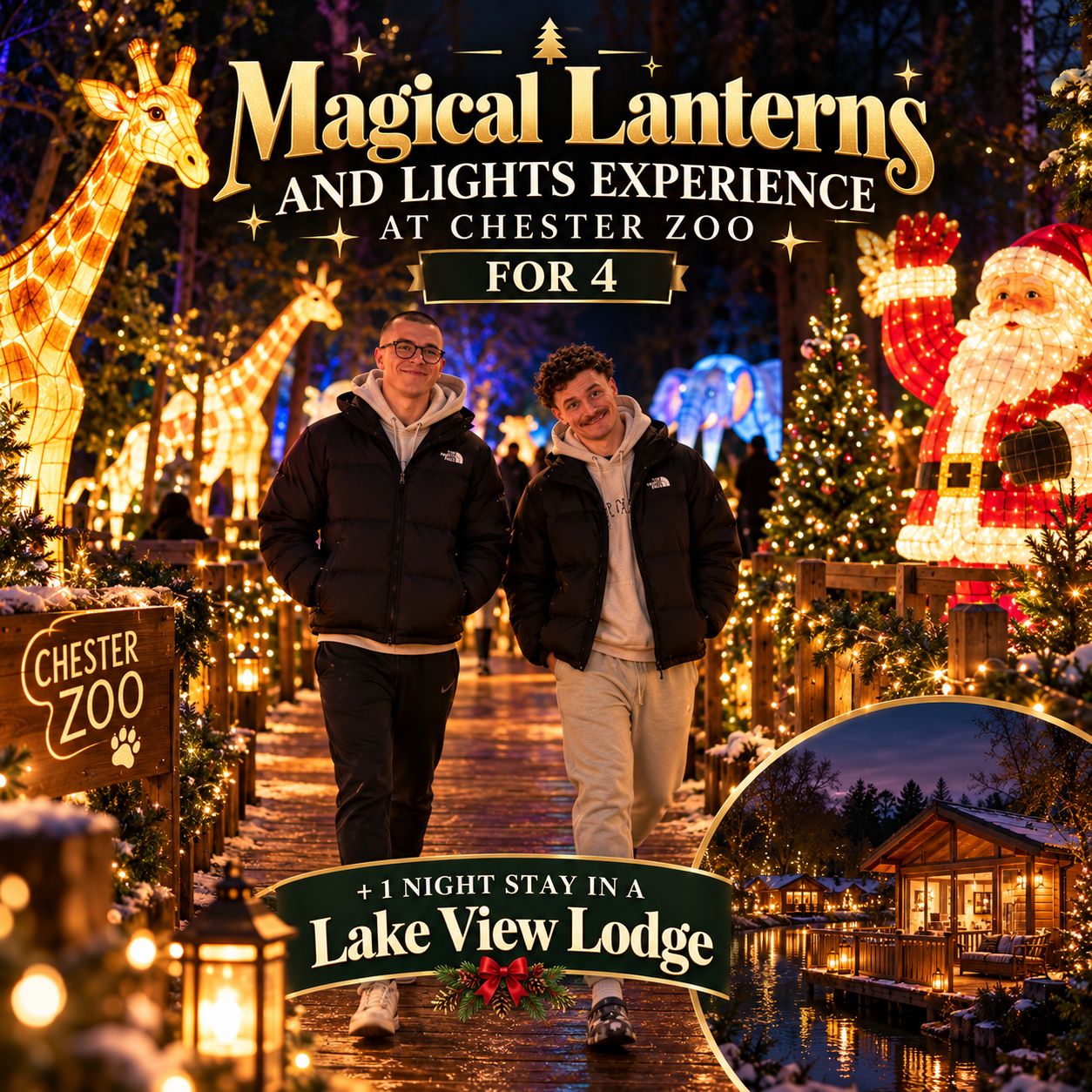 Chester Zoo Lake View Lodge and Lights Experience for 4!