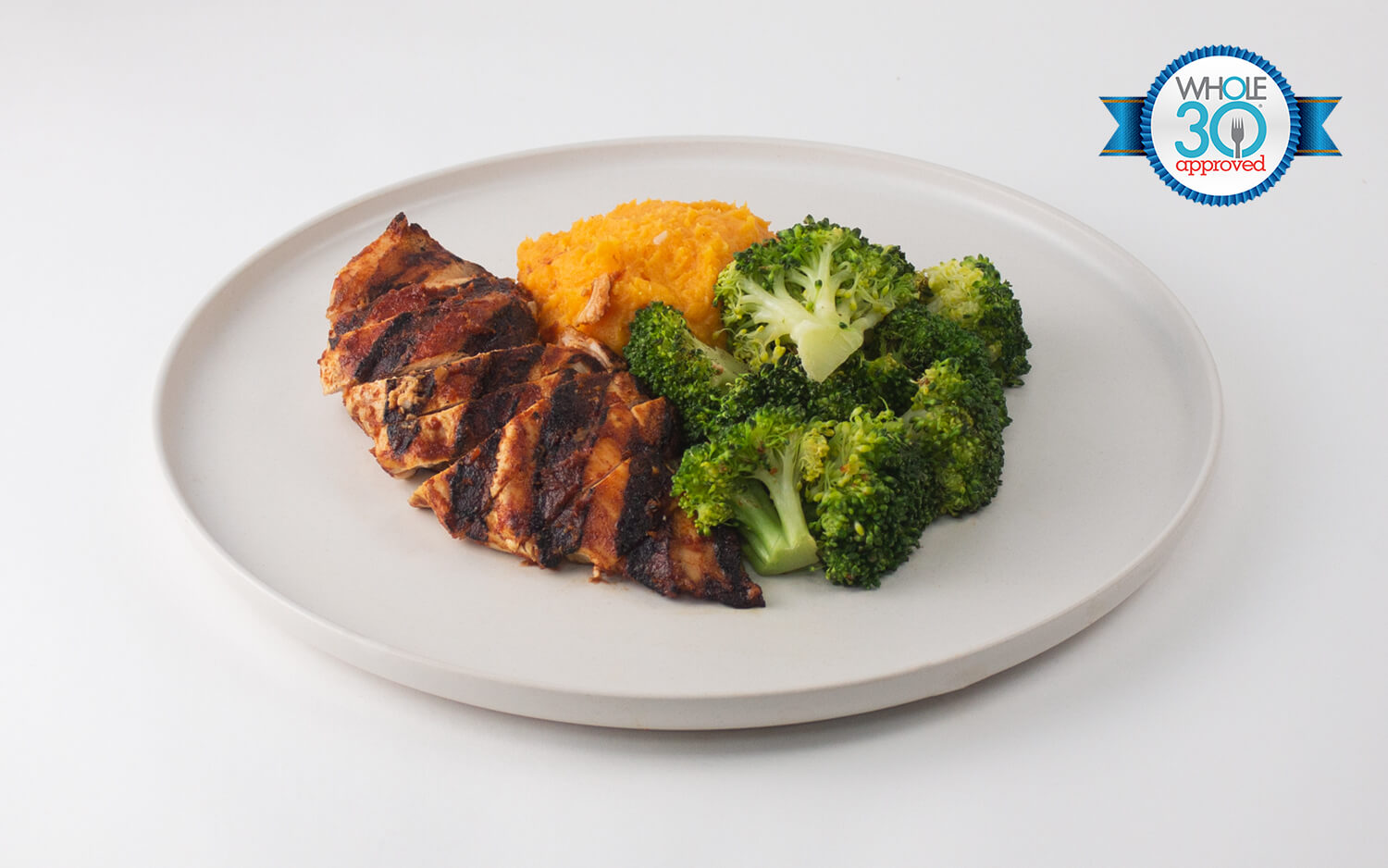 Grilled BBQ Chicken served with sweet potato mash and broccoli