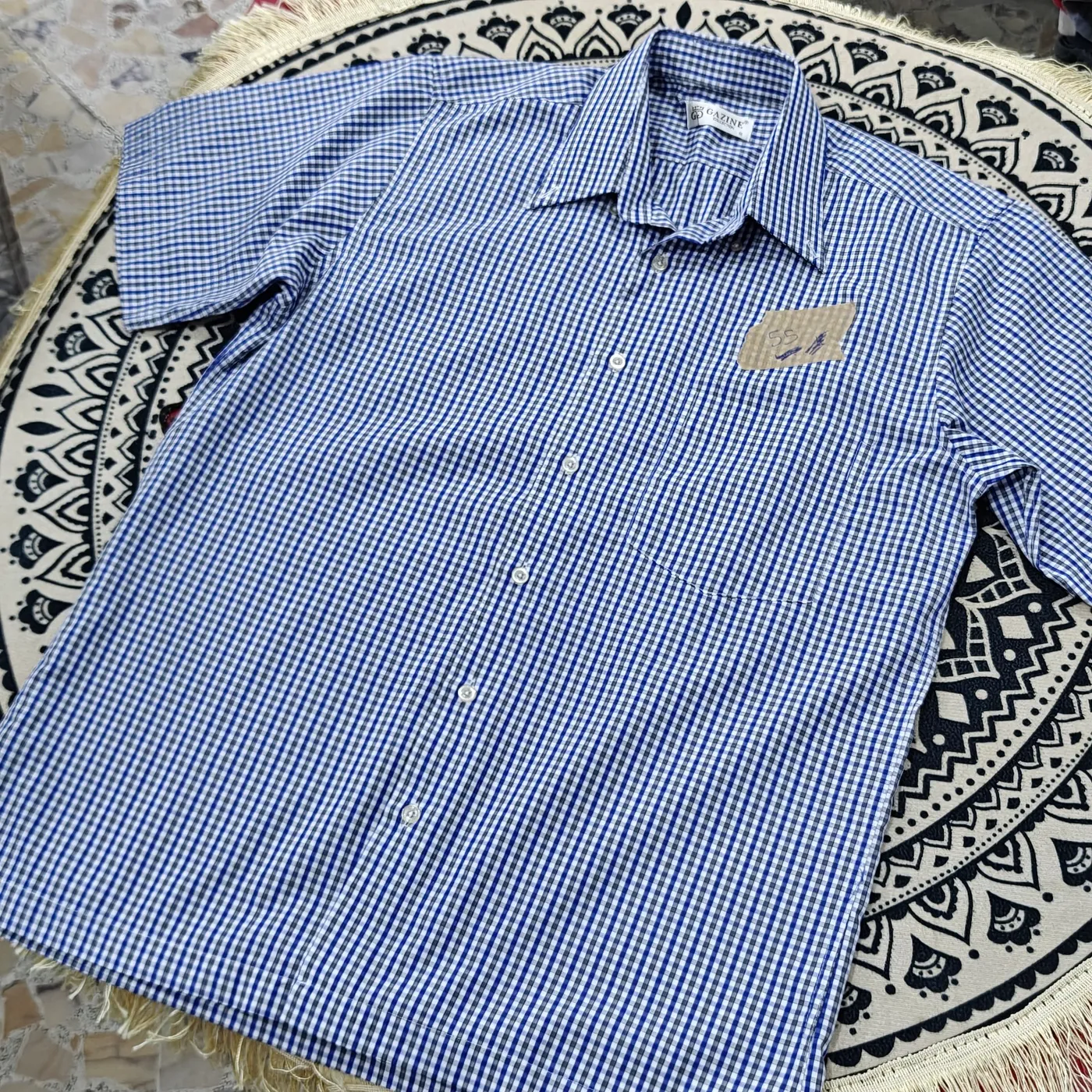 قميص رجالي كاروهات أزرق وأبيض من GAZINE | GAZINE Blue and White Checkered Men...