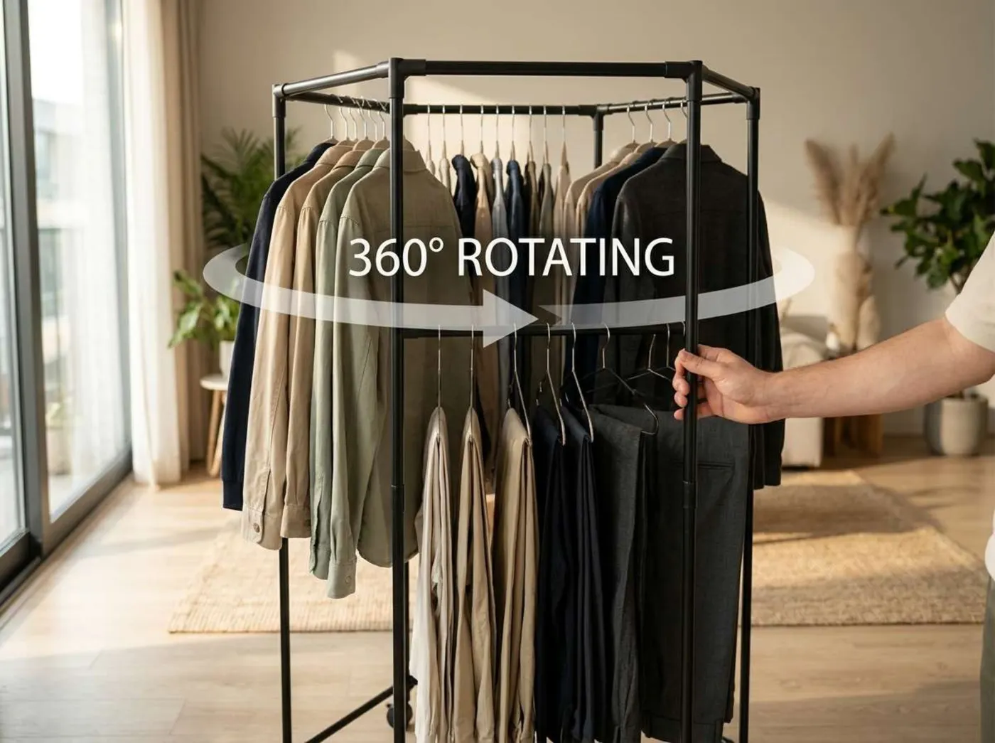 حامل ملابس سداسي متحرك بعجلات - صورة 2
