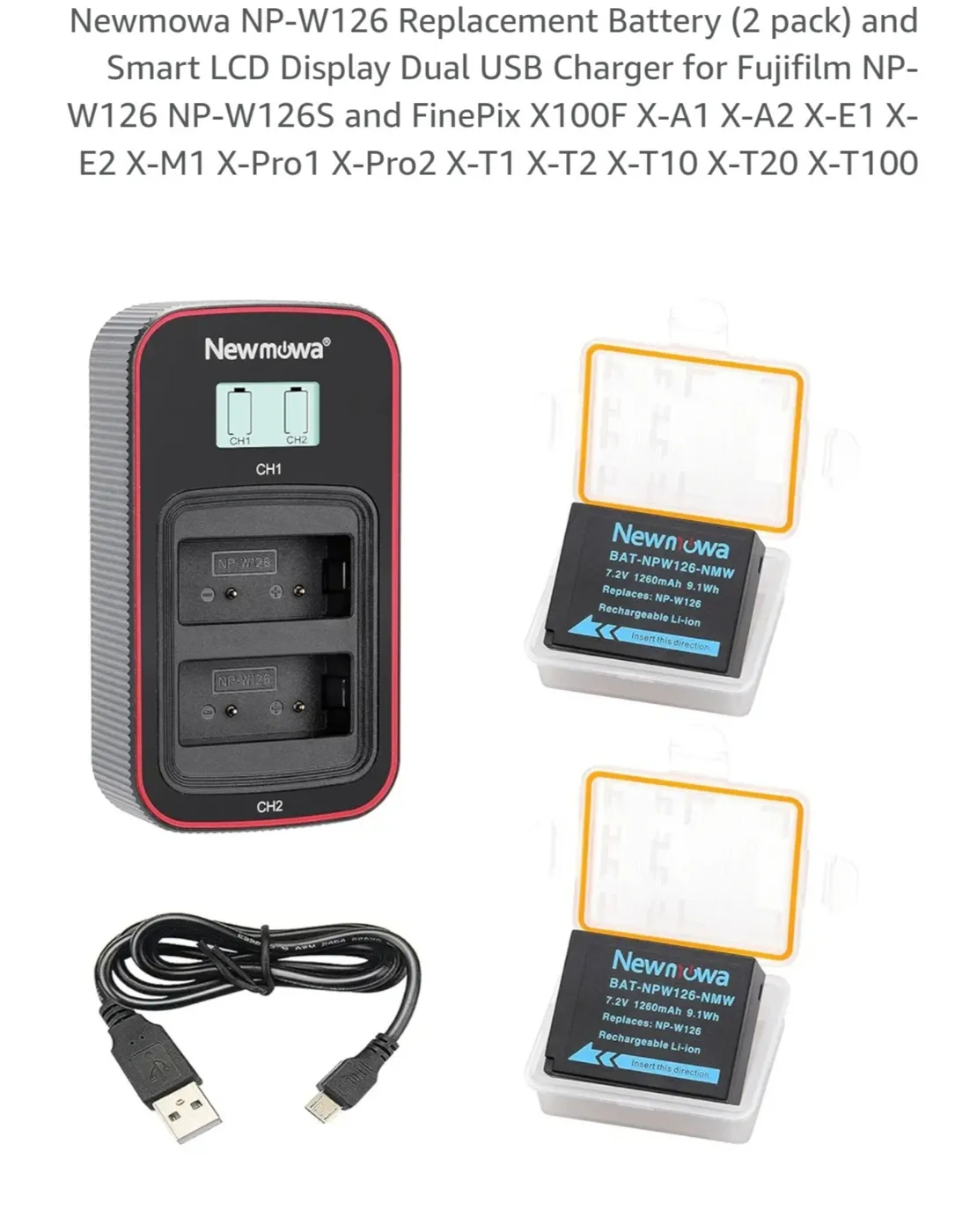 شاحن بطاريات Newmowa مزدوج لـ NP-W126 - صورة 3