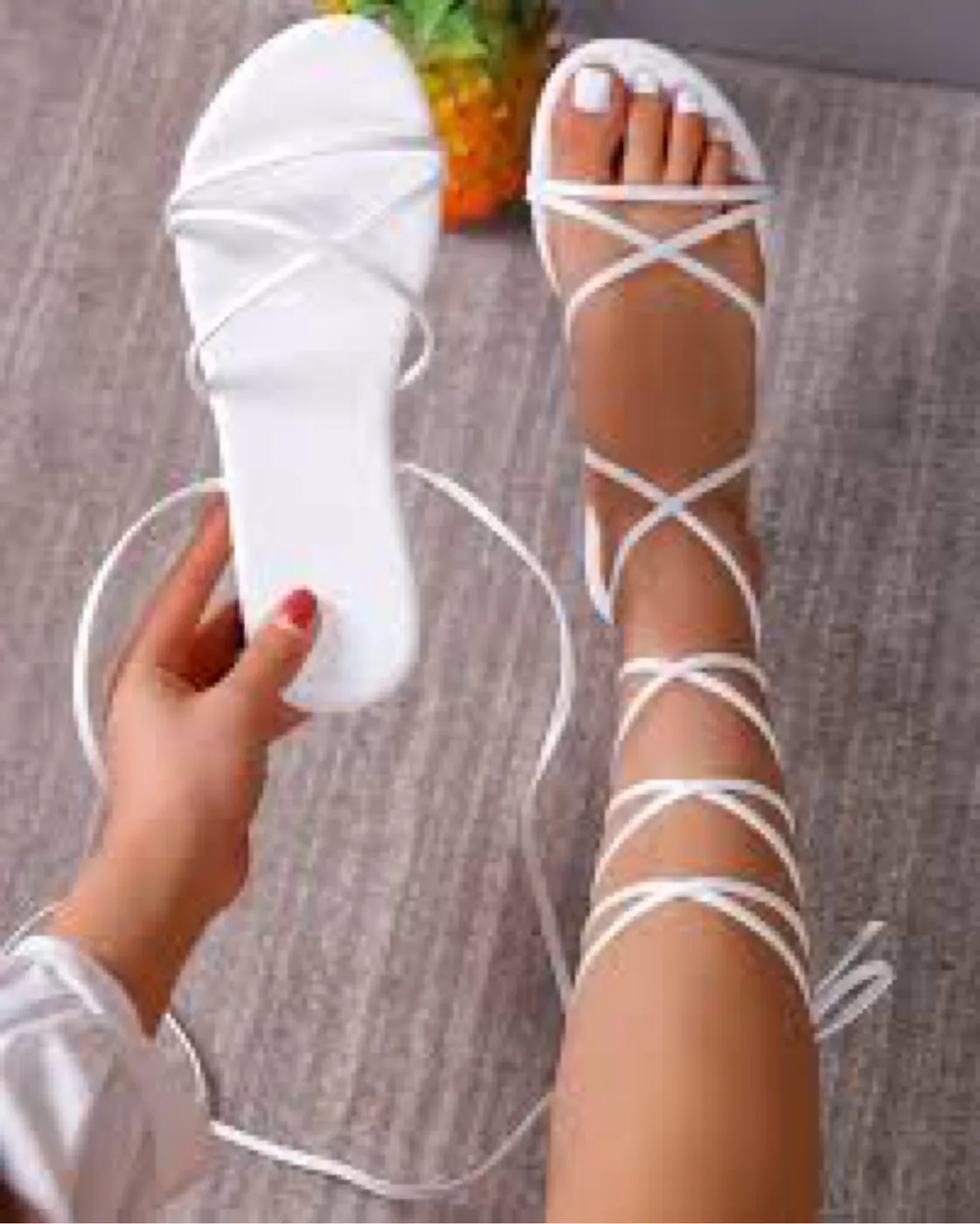 صندل نسائي أبيض برباط | White Women's Lace-Up Sandals