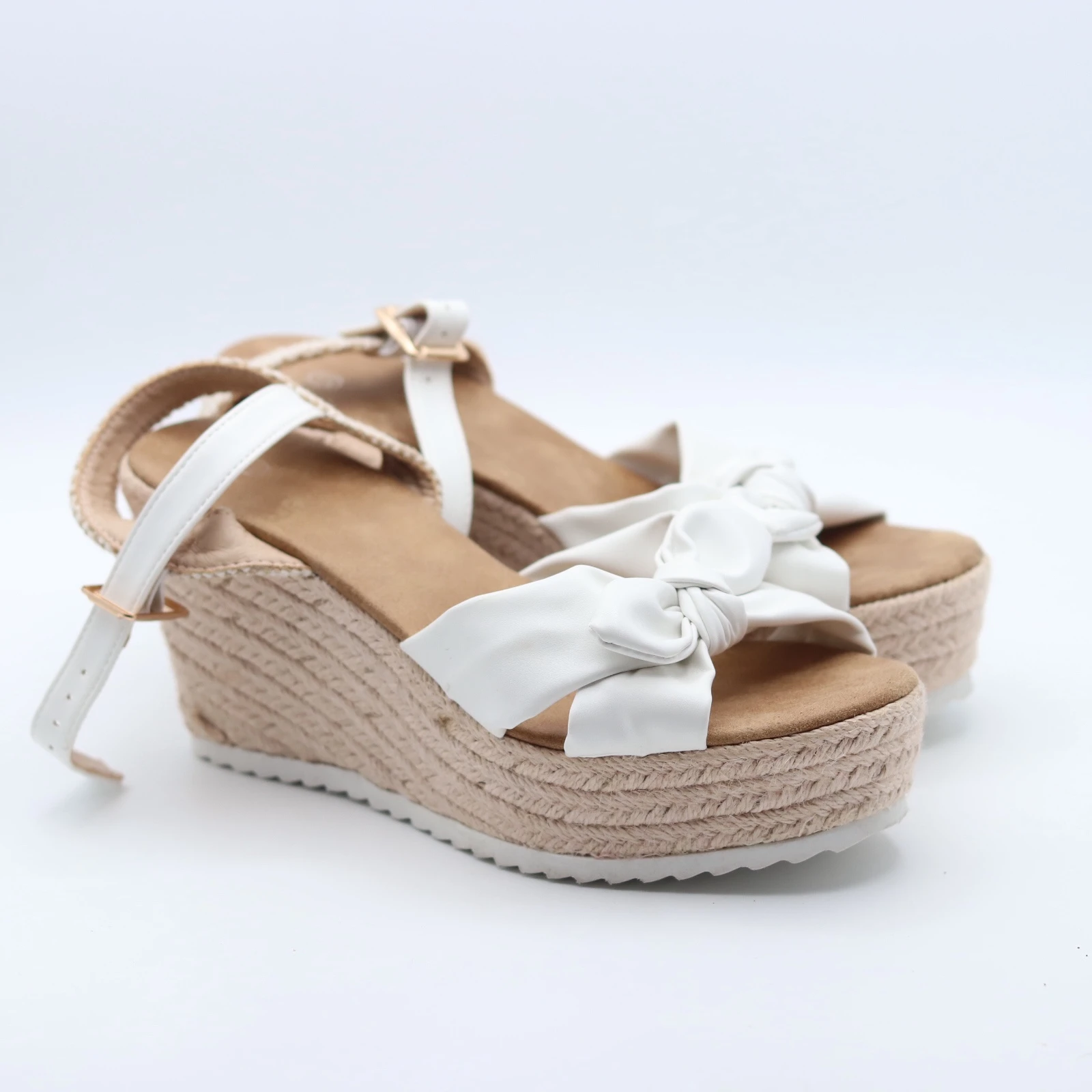 صندل نسائي كعب ويدج أبيض | Women's White Wedge Sandals