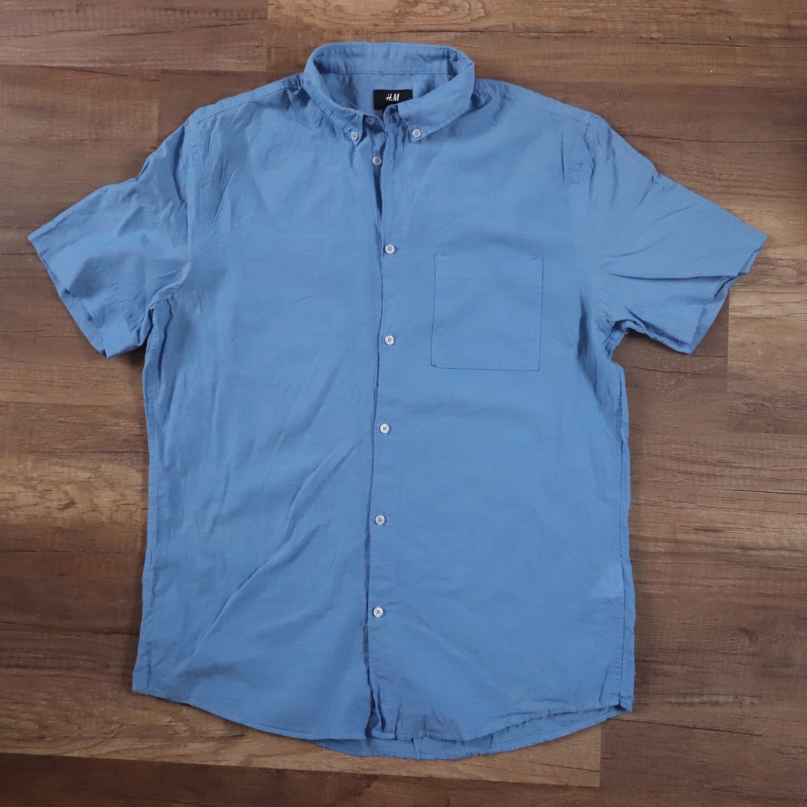 H&M قميص رجالي ردن قصير أزرق فاتح | H&M Men's Light Blue Short Sleeve Shirt
