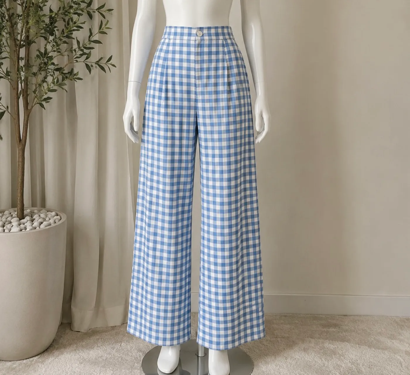 بنطلون نسائي كاروهات واسع | Women's Wide Checkered Pants - صورة 2