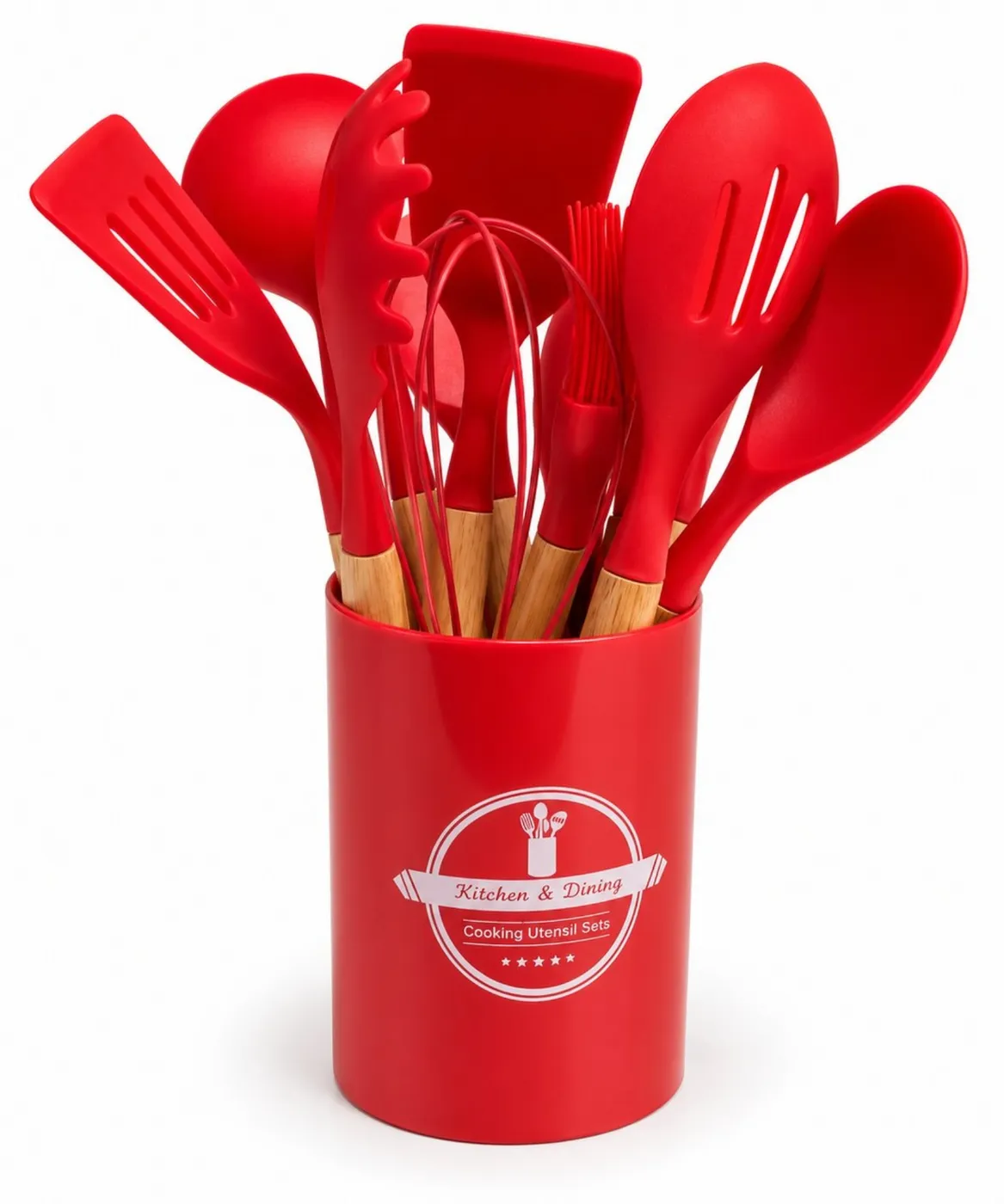 طقم أدوات مطبخ سيليكون أحمر مع ستاند | Red Silicone Kitchen Utensil Set with ...