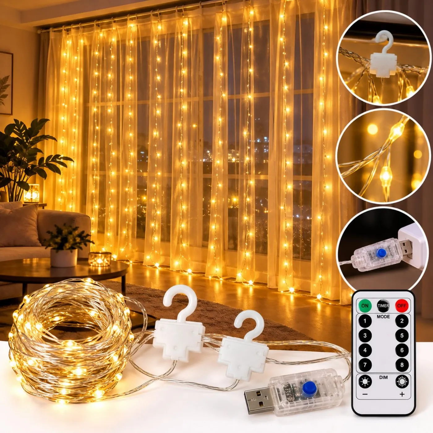 أضواء ستارة LED ديكورية مع ريموت تحكم | Decorative LED Curtain Lights with Re...