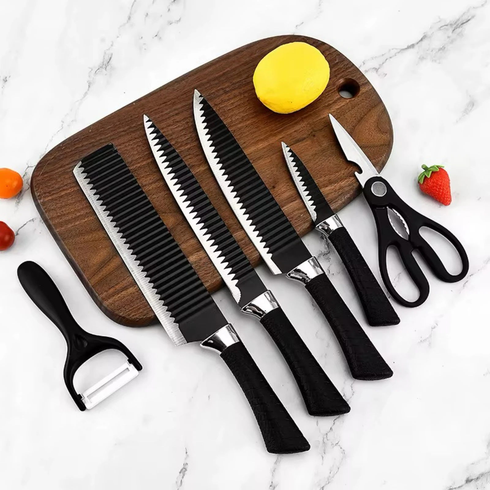 طقم سكاكين مطبخ متكامل عدد 6قطع | Complete Kitchen Knife & Scissor Set