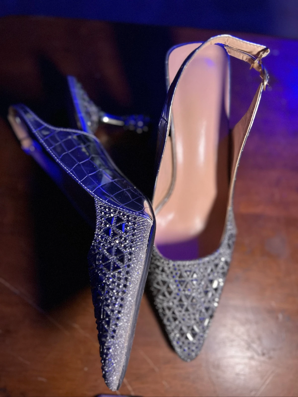 حذاء نسائي كعب عالي فضي لامع | Women's Silver Glitter High Heels