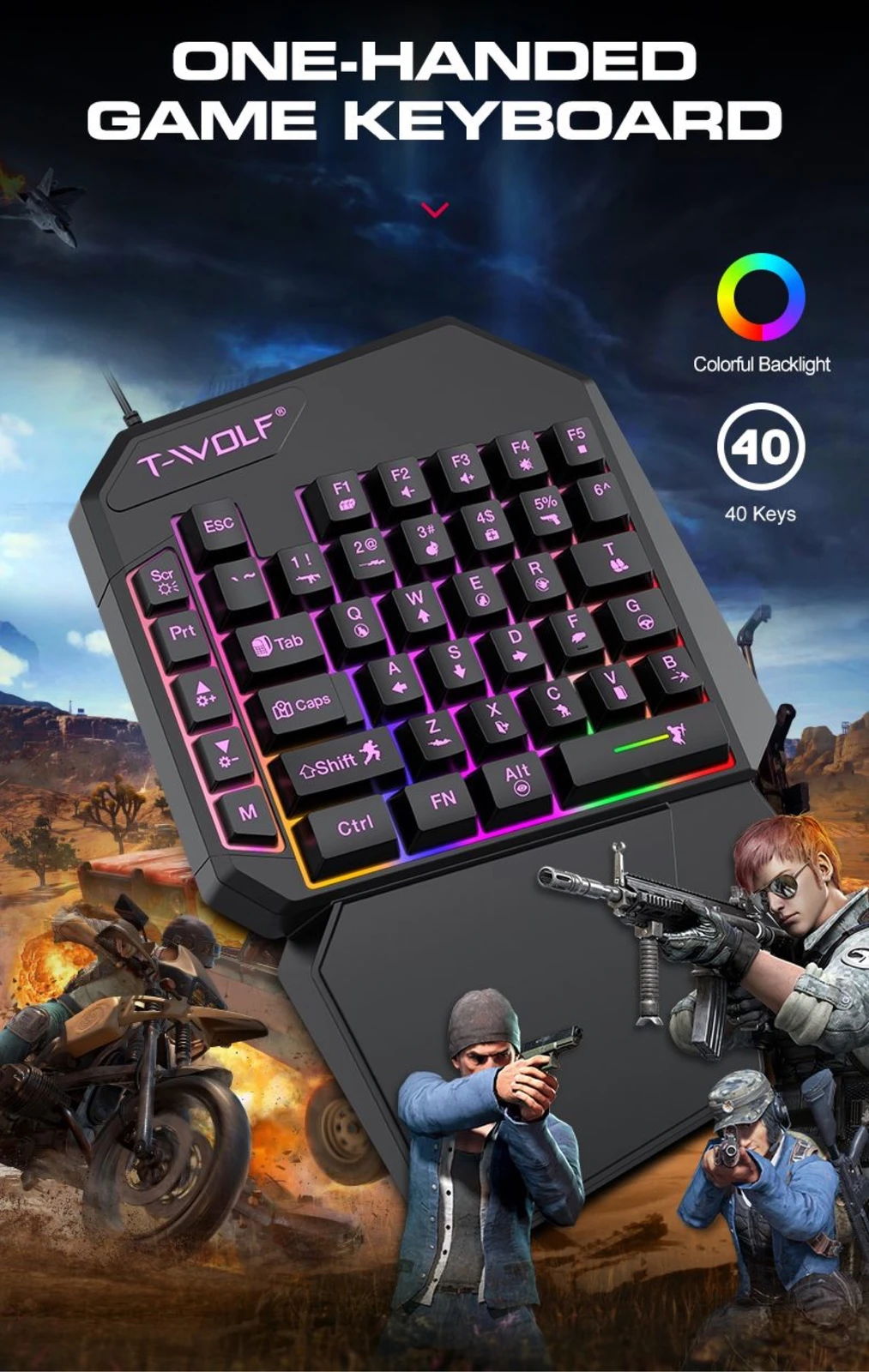 كيبورد ألعاب بيد واحدة T-WOLF | T-WOLF One-Handed Gaming Keyboard