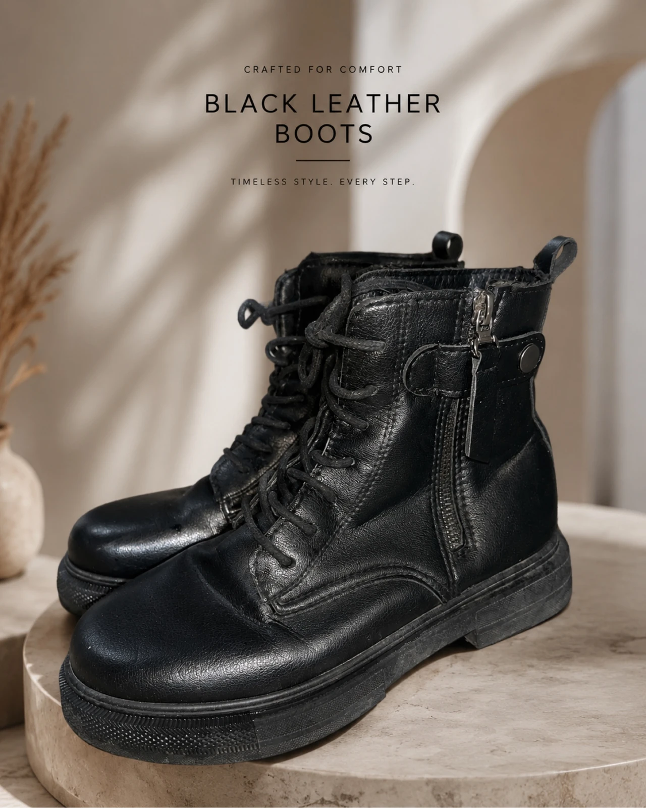 بسطال جلد أسود | Black Leather Boots