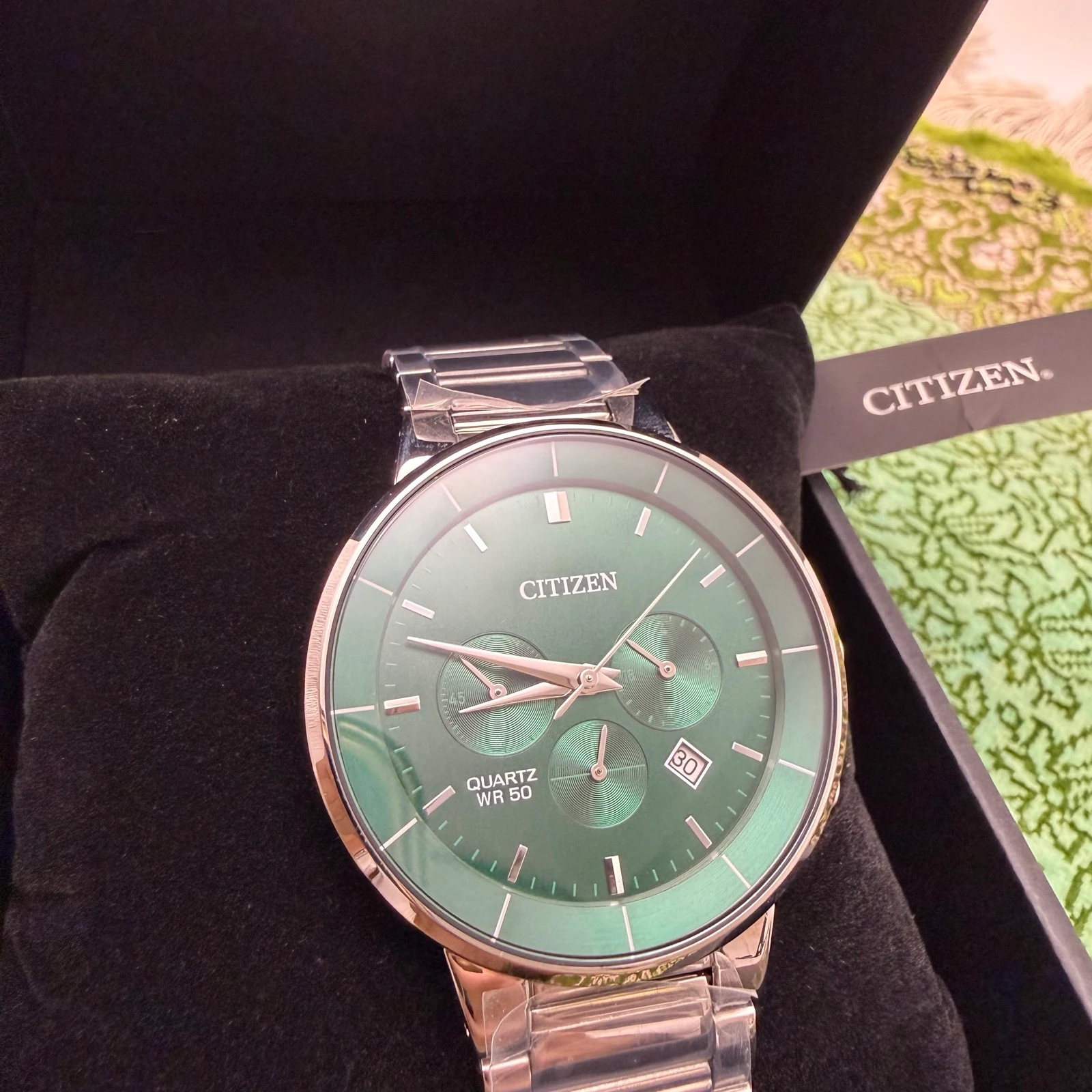 ساعة سيتيزن كوارتز لون أخضر | Citizen Quartz Green Dial Watch
