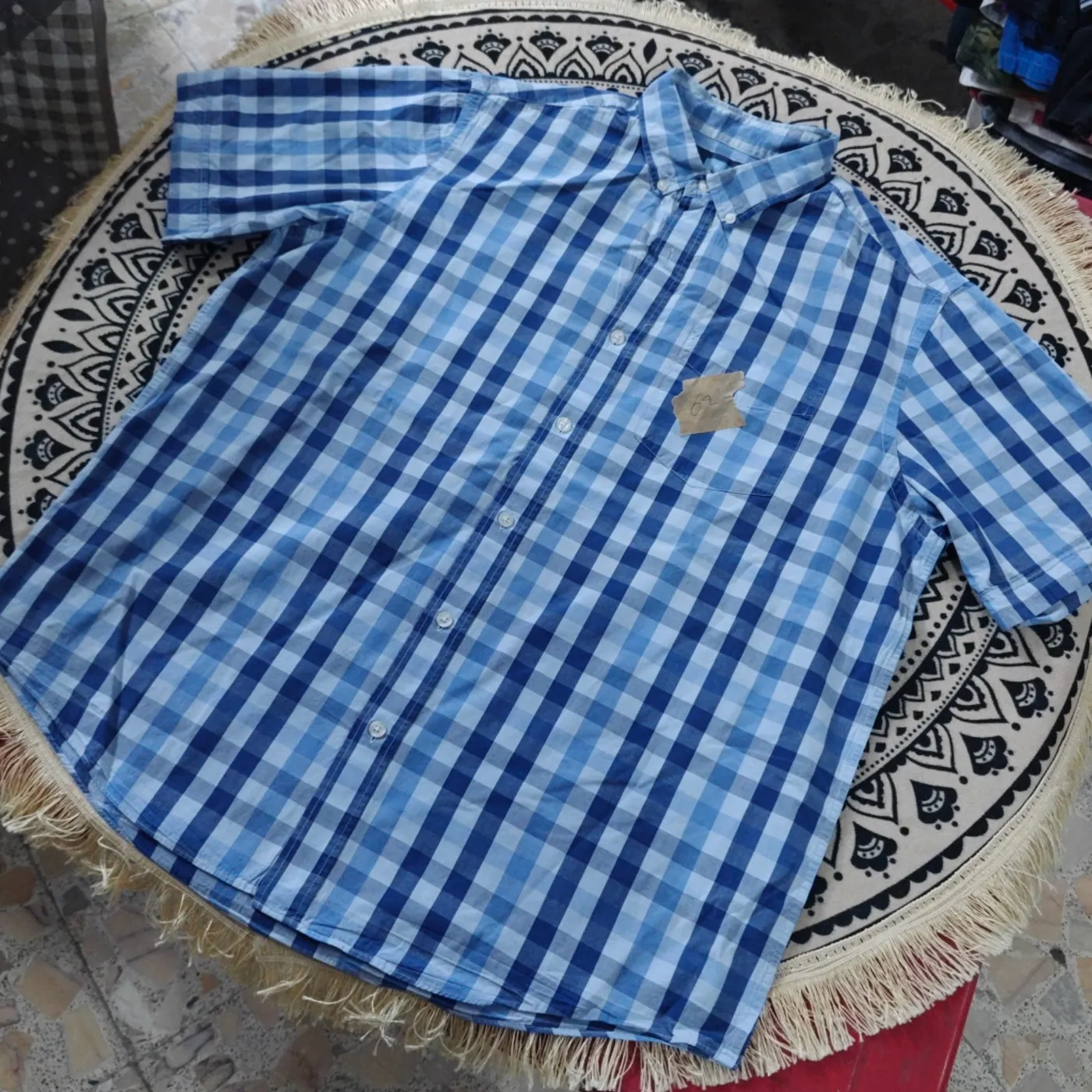 قميص رجالي نص ردن كاروهات أزرق | Men's Short Sleeve Blue Plaid Shirt