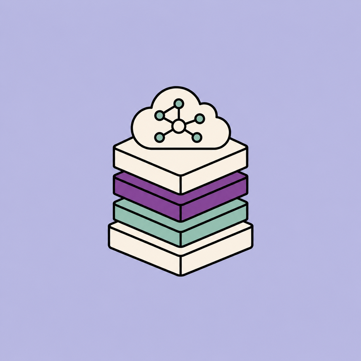 Layered diagram of an AI-native software stack showing inference, retrieval, agent, and application tiers