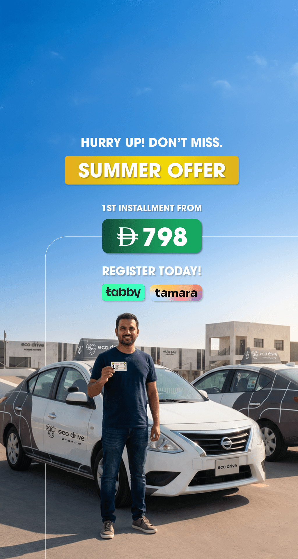 Summer Offer Eco Drive Best Driving School in Dubai Car LMV Driving Classes Course Starting Installment AED 898