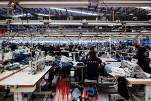 Large denim factory with garment workers