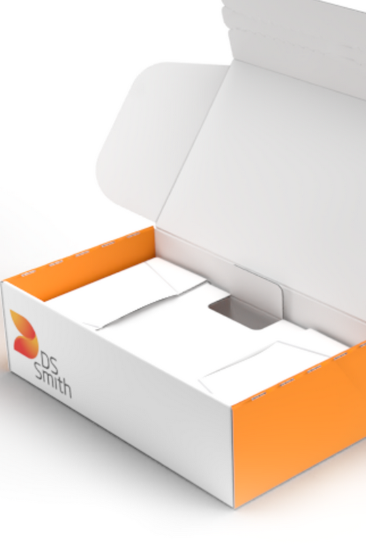 a white and orange protective box with the ds smith logo
