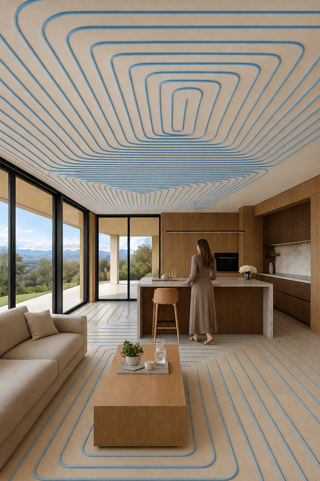 הדמיית צנרת מערכת ECOCOMFORT בתקרה וברצפה