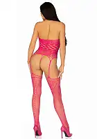 Мереживний бодістокінг з відкритим доступом Leg Avenue High neck lace bodystocking One size Raspberr
