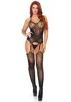 Еротичний бодістокінг Leg Avenue Jacquard net Black, імітація панчіх, відкритий доступ, one size
