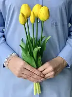 Тюльпани штучні латексні жовті, букет із 5 бутонів Real Touch, для декору, подарунок