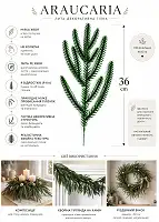Гілочка лита Araucaria 9-ка 36 см зелена — лита PE хвоя, ящик 1000 шт.
