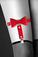 Гартер на ногу Bijoux Pour Toi - WITH BOW Red, сексуальна підв'язка з бантиком, екошкіра