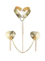 Пестис-сердечка з пензликами та чокером JSY Nipple Sticker RT236114 Golden