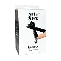 Лаковані рукавички зі шнурівкою Art of Sex - Mistress, чорні з ефектом голограми, розмір L