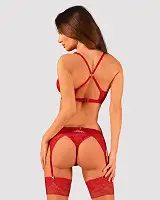 Комплект білизни Obsessive Lacelove cupless 3-pcs set XL/2XL Red, бюстгальтер, стрінги, пояс для пан