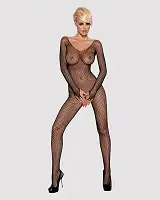 Сітчастий бодістокінг із довгим рукавом Obsessive Bodystocking N109 black S/M/L, чорний, комбінезон,
