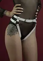 Гартери Feral Feelings - Belt Briefs, трусики, натуральна шкіра, колір білий