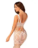 Сітчастий бодістокінг з імітацією топа та шортів Obsessive Bodystocking G330 XL/XXL, white, з доступ