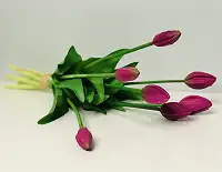 Штучні латексні тюльпани фіолетові, букет з 7 закритих бутонів Real Touch